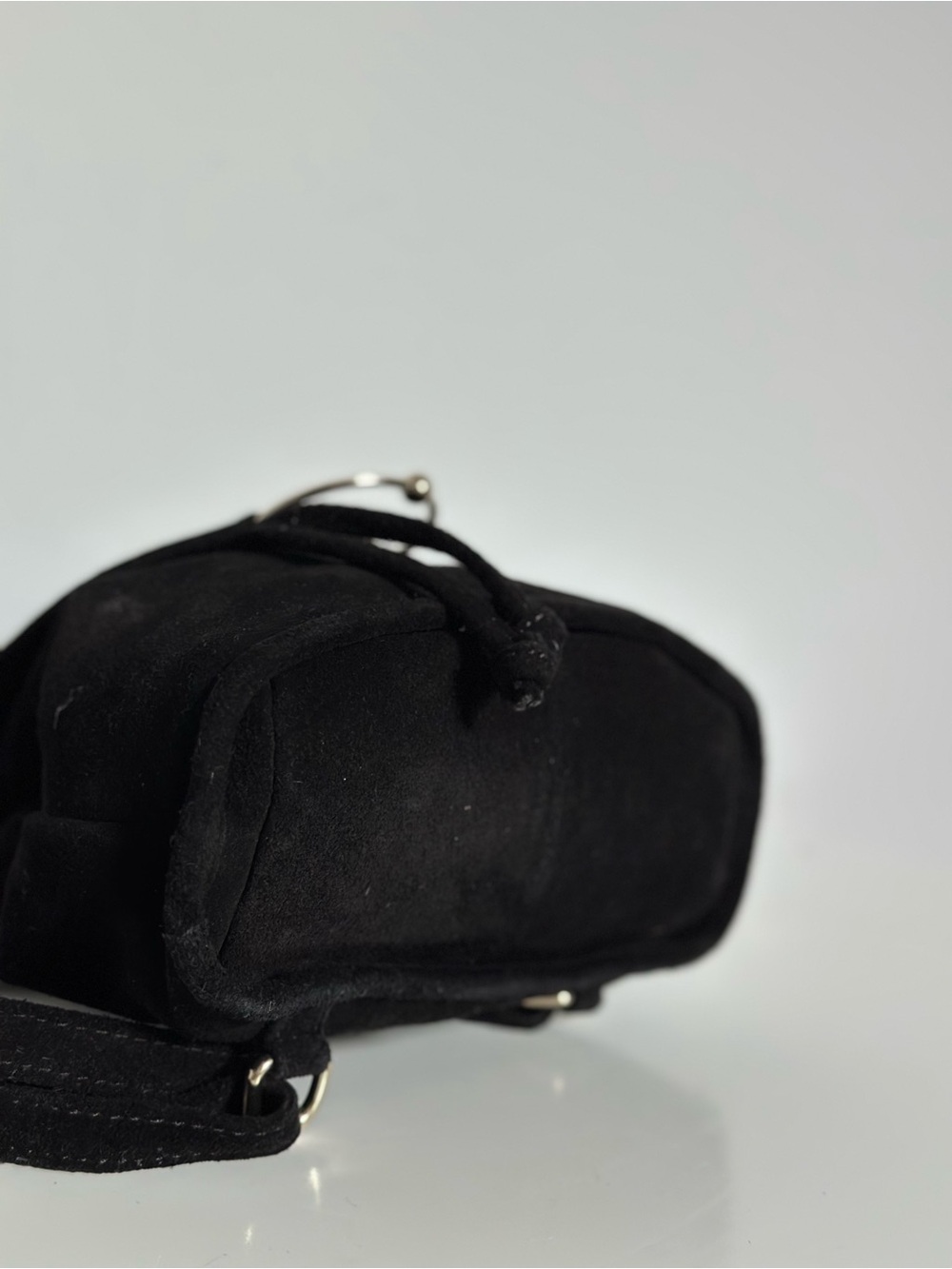 Black Suede Mini Backpack Drawstring Leather Bag Silver Hardware - Picture 15 of 17